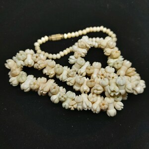 Hand Carved Bovine Bone Bead Necklace Beaded Necklace Unusual Statement Piece Vintage 1940s 50s
