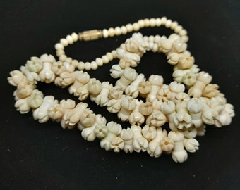 Hand Carved Bovine Bone Bead Necklace Beaded Necklace Unusual Statement Piece Vintage 1940s 50s