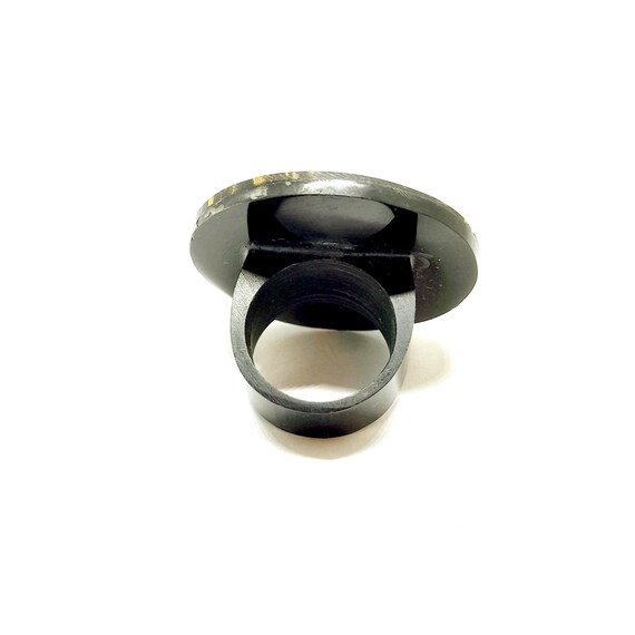 Ethnic Statement Ring Wood Nut Shell Circular Rin… - image 4