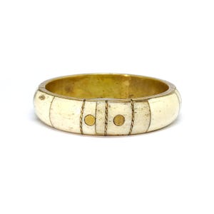 Vintage Bone Bangle Brass Inlaid Bone 1970s 80s Chunky Stacking Bangle Boho