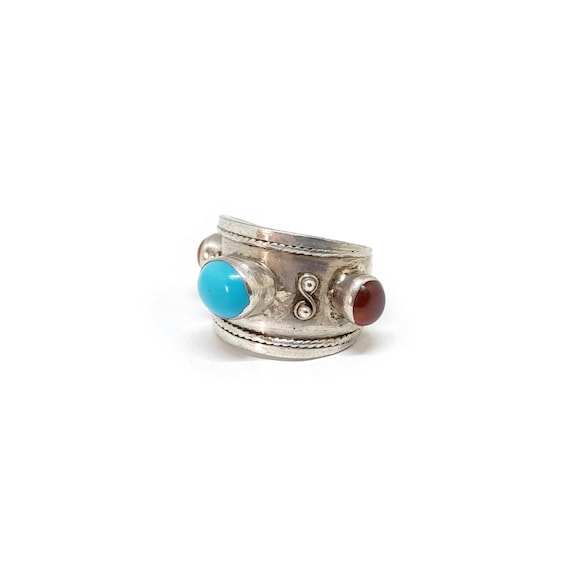 Sterling Silver Turquoise Ring Garnet Ring 925 Vi… - image 2