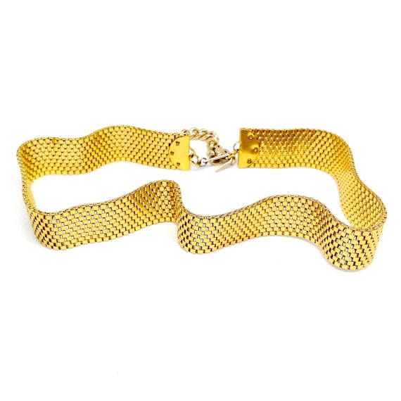 Gold Choker Necklace 90s Jewellery Chain Necklace 90s Choker Y2K Necklace Honeycomb Link Wide Flat Vintage