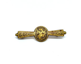 Vintage Toledo Damascene Brooch Griffin Dragon Gold Black 1940s 50s Bow Shape Marked