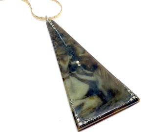Art Deco Necklace Triangle Pendant 1920s Jewellery Celluloid Plastic Rhinestone Studded Bakelite Necklace Vintage Statement Huge