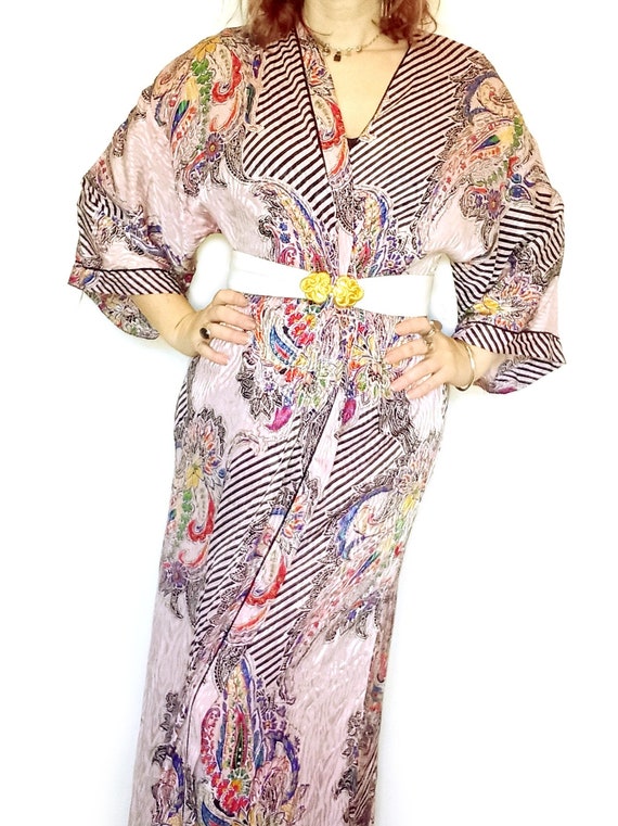 Vintage Kimono Robe Silky Vintage Dressing Gown P… - image 4