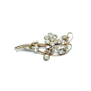 Crystal Flower Brooch 1950s Diamond Paste Vintage Regency Rhinestone Gold Bouquet Huge Clear Teardrop