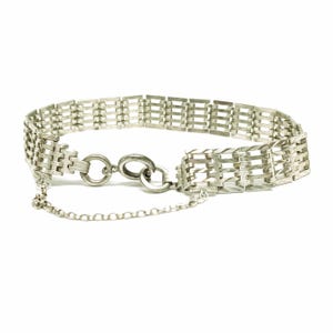 Vintage Sterling Silber Tor Kettenarmband mit Punzierung 1980 Massiv Silber 925 Layering Armband
