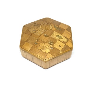 Wooden Box Trinket Box Bamboo Mosaic Inlaid Wood Woven Hexagonal Ring Box Jewellery Storage 1960s 70s Oriental