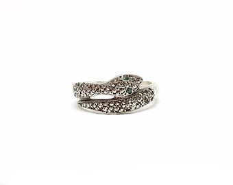 Vintage Marcasite Snake Ring Sterling Silver Ring 925 1940s 50s Animal Jewellery