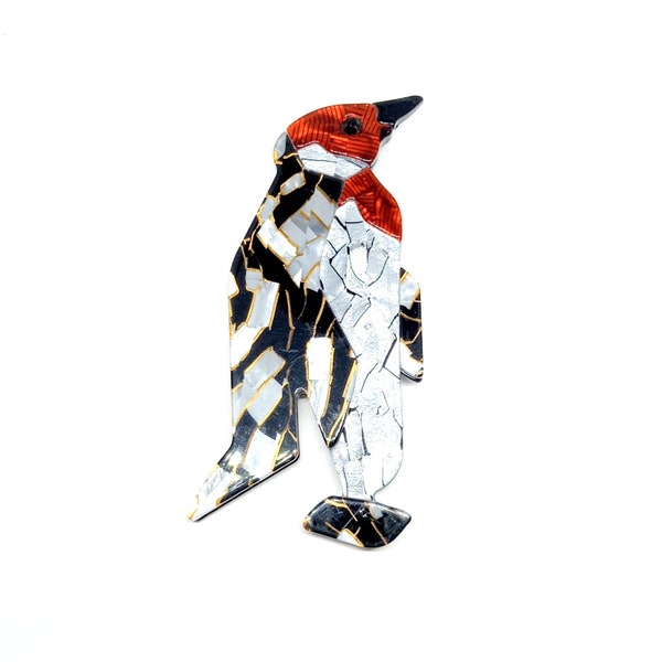 Vintage Penguin Brooch Lea Stein Style Acrylic Perspex Plastic Statement Jewellery