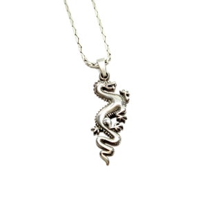 Sterling Silver Dragon Necklace Chinese Dragon Pendant Solid Silver Vintage 90s 2YK