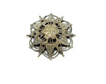 Domed Brooch Silver Filigree Brooch Victorian Style Beading Vintage Large Art Deco Nouveau Target Shape
