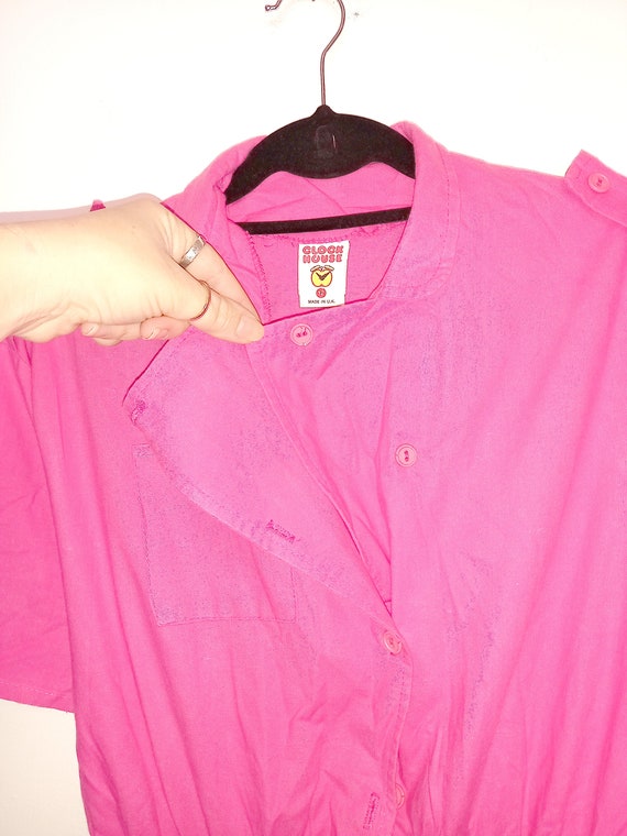 Vintage Jumpsuit Pink Cotton Boilersuit 1980s 90s… - image 9