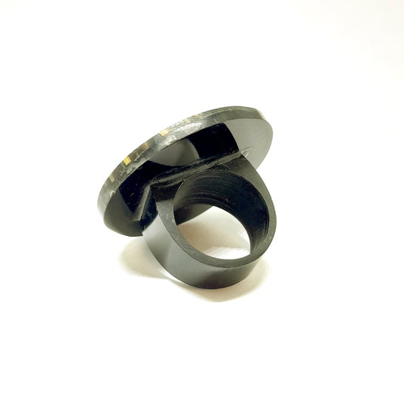 Ethnic Statement Ring Wood Nut Shell Circular Rin… - image 6