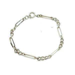 Sterling Silver Figaro Link Bracelet Chain Bracelet 925 Silver Vintage 1970s 80s