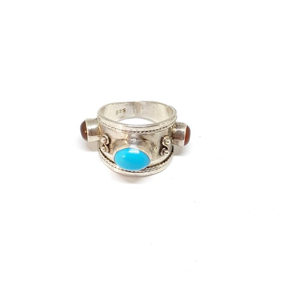 Sterling Silver Turquoise Ring Garnet Ring 925 Vi… - image 5