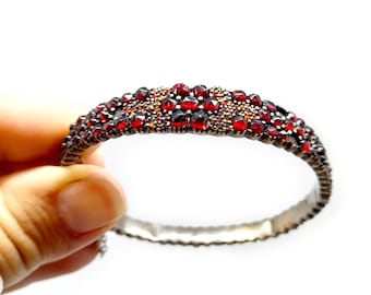 Antique Victorian Garnet Bangle Pinchbeck Hinged Bangle Victorian Jewellery Red Stones Rare