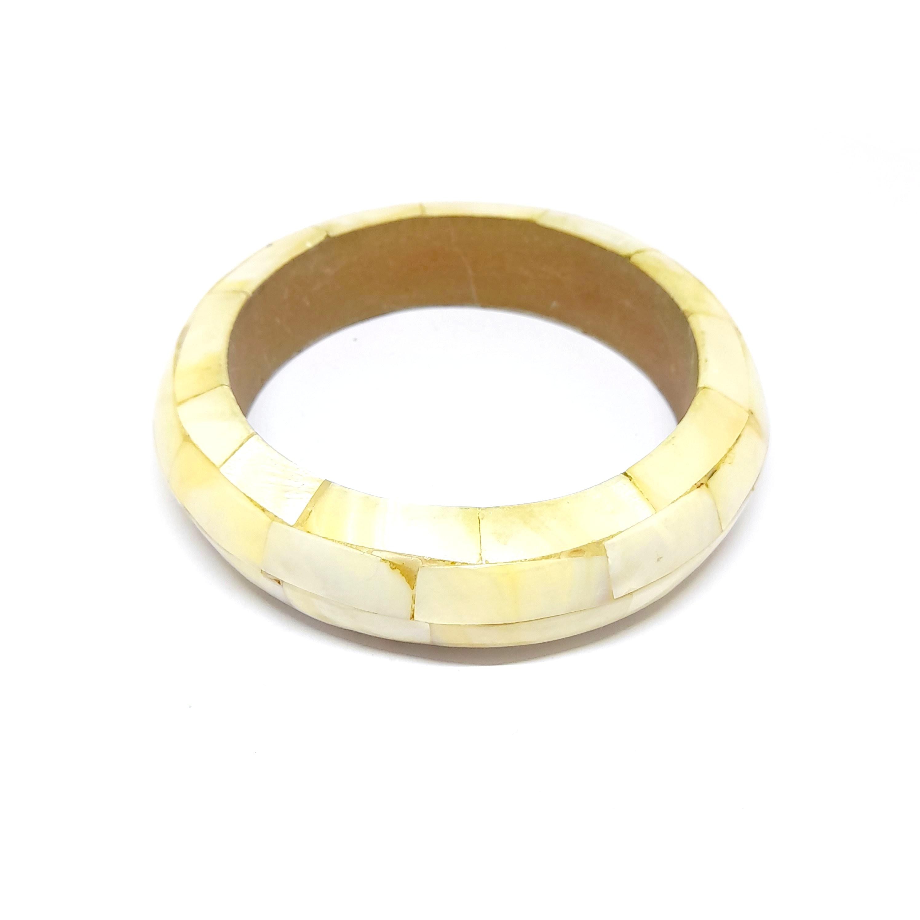 Bracelet Jonc Vintage En Nacre BECQUET - Bijou Rétro Pour Femme