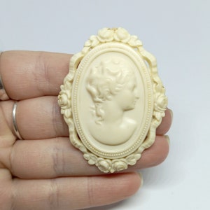 Antique Celluloid Cameo Art Deco Brooch 1920s 30s Early Plastic Moulded Large Statement Cream