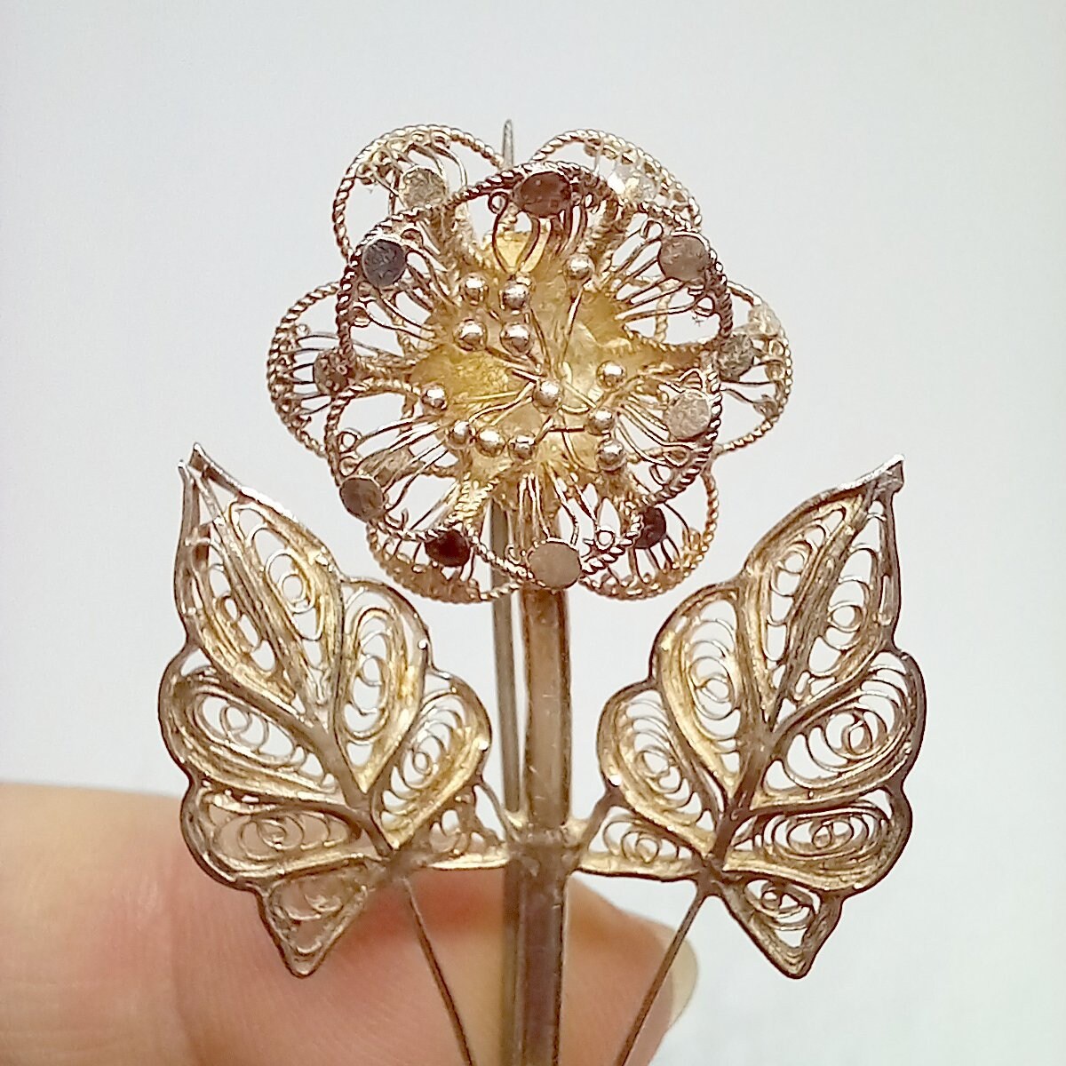 Broche Ou Pendentif Argent 925 - Filigrane Fleur Stylisée - Bijou Vintage En Argent Massif