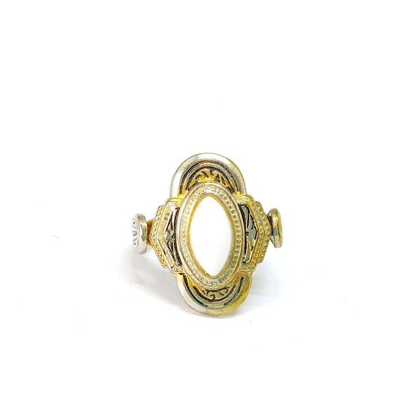 Vintage Spanish Toledo Ring 1960s 70s Damascene Ring Cocktail Ring Gold Black White Small Adjustable