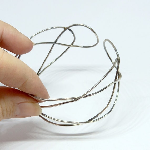 Sterling Silver Bangle Silver Wire Cuff Open Shap… - image 8