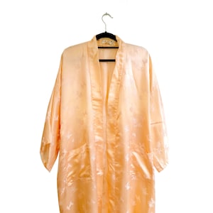 100% Silk Kimono Robe Pale Peach Pastel Salmon Dressing Gown M Pockets Belt