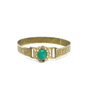 Antique Bracelet Bangle Edwardian Gold Malachite Rhinestone Child Bangle Hinged Delicate Jewellery