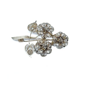 Sterling Silver Filigree Flower Brooch Antique Jewellery 1900s 20s Vintage Wirework Floral