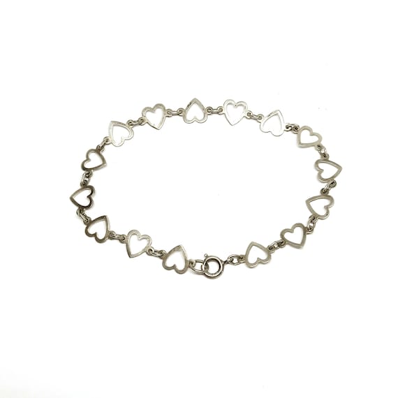 Sterling Silver Heart Link Bracelet Vintage 925 Chain Bracelet 