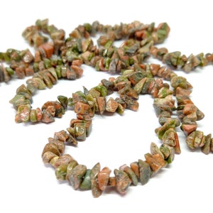 Polished Unakite Chip Necklace Vintage Gemstone Bead Necklace Beaded Crystal Jewellery