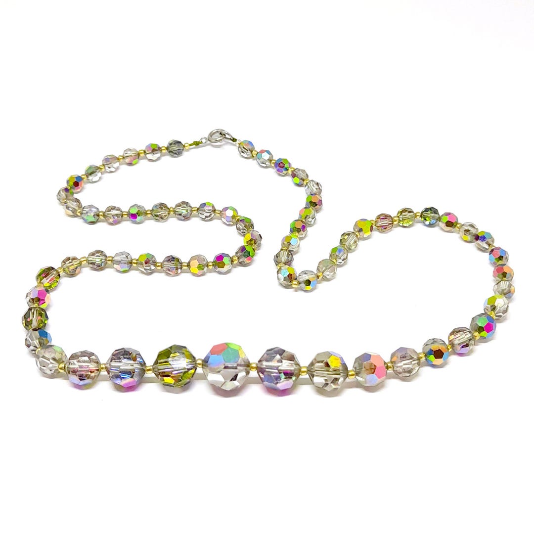 ヴィンテージ オーロラ ネックレス レインボー クリスタル ビーズ