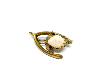 Broche Wishbone Broche Or Roulée Broche Bijoux Antique Charme Symbole de fertilité Coquille de cauris 1910 Édouardien Bonne chance Rare