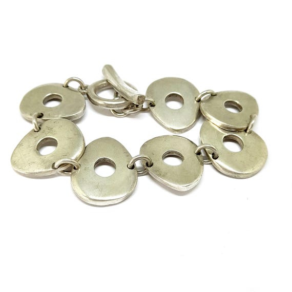 Chunky Solid Silver Bracelet Toggle Clasp 925 Vin… - image 3