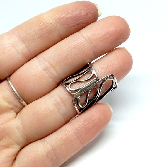 Statement Sterling Silver Ring Tall Wire Wave Des… - image 5