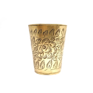 Vintage Indian Brass Pot Vase Floral Etched Plant Pot Gold 1970s 80s