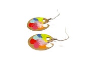 Vintage Artist Palette Earrings Painters Palette Copper Sterling Silver Paint Colours Unusual Unique