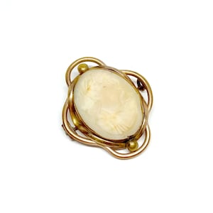 Victorian Cameo Brooch Antique Jewellery 1850s White Cameo Shell Pinchbeck Gold Hand Carved Pale Portrait