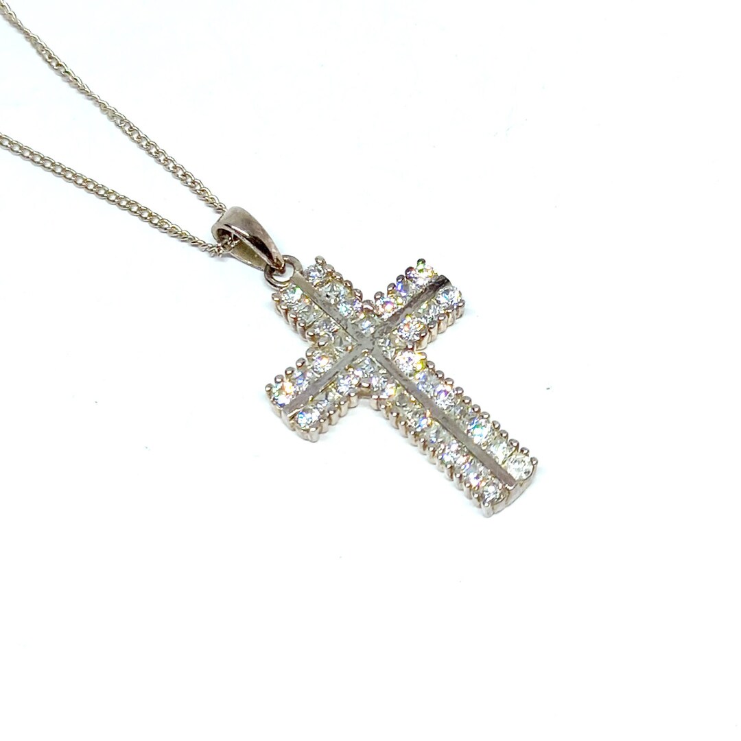 Cross Necklace Sterling Silver Cross Pendant Cubic Zirconia CZ Necklace ...