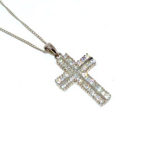 Cross Necklace Sterling Silver Cross Pendant Cubic Zirconia CZ Necklace 925 Chain 1990s Vintage