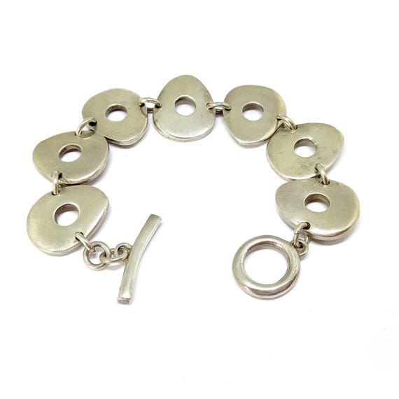 Chunky Solid Silver Bracelet Toggle Clasp 925 Vin… - image 2