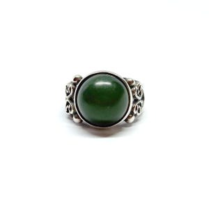 Sterling Silver Jade Ring Vintage 925 Silver Filigree Ring Statement Ring 60s 70s Size N