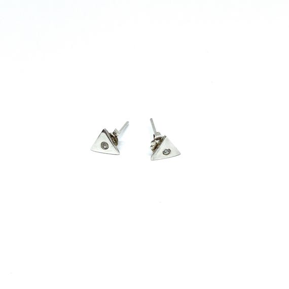 Sterling Silver Triangle Stud Earrings Rhinestone… - image 3