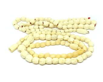 Art Deco Necklace Carved Bone Beads Lot of 2 Beaded Strands Vintage 30s Spares Repair Twist Clasp