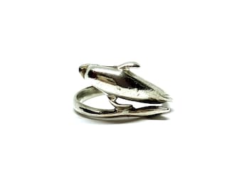 Sterling Silver Dolphin Ring Vintage 90s 925 Single Dolphin Cute Seaside Size M