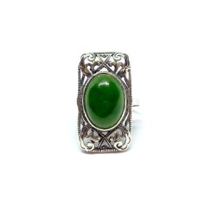 Art Nouveau Ring Sterling Silver Jade Ring Green Stone 925 Vintage 1930s Art Deco Ring Size O