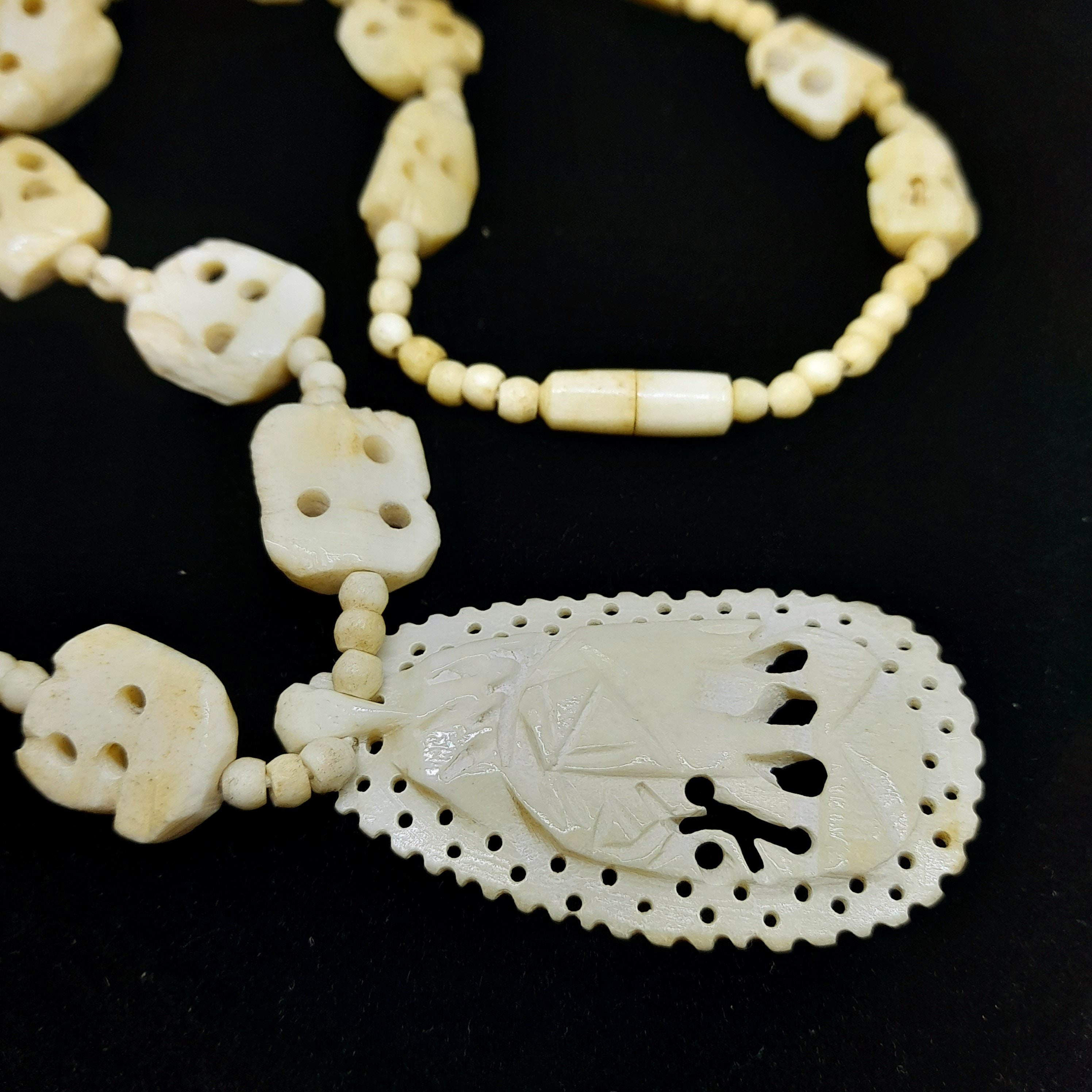 Elephant Necklace Antique Carved Bone Necklace Elephant Necklace