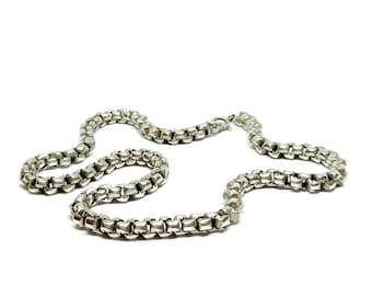 Chunky Solid Silver Chain Necklace Sterling Silver 925 Vintage 1970s 80s Rolo Link Statement