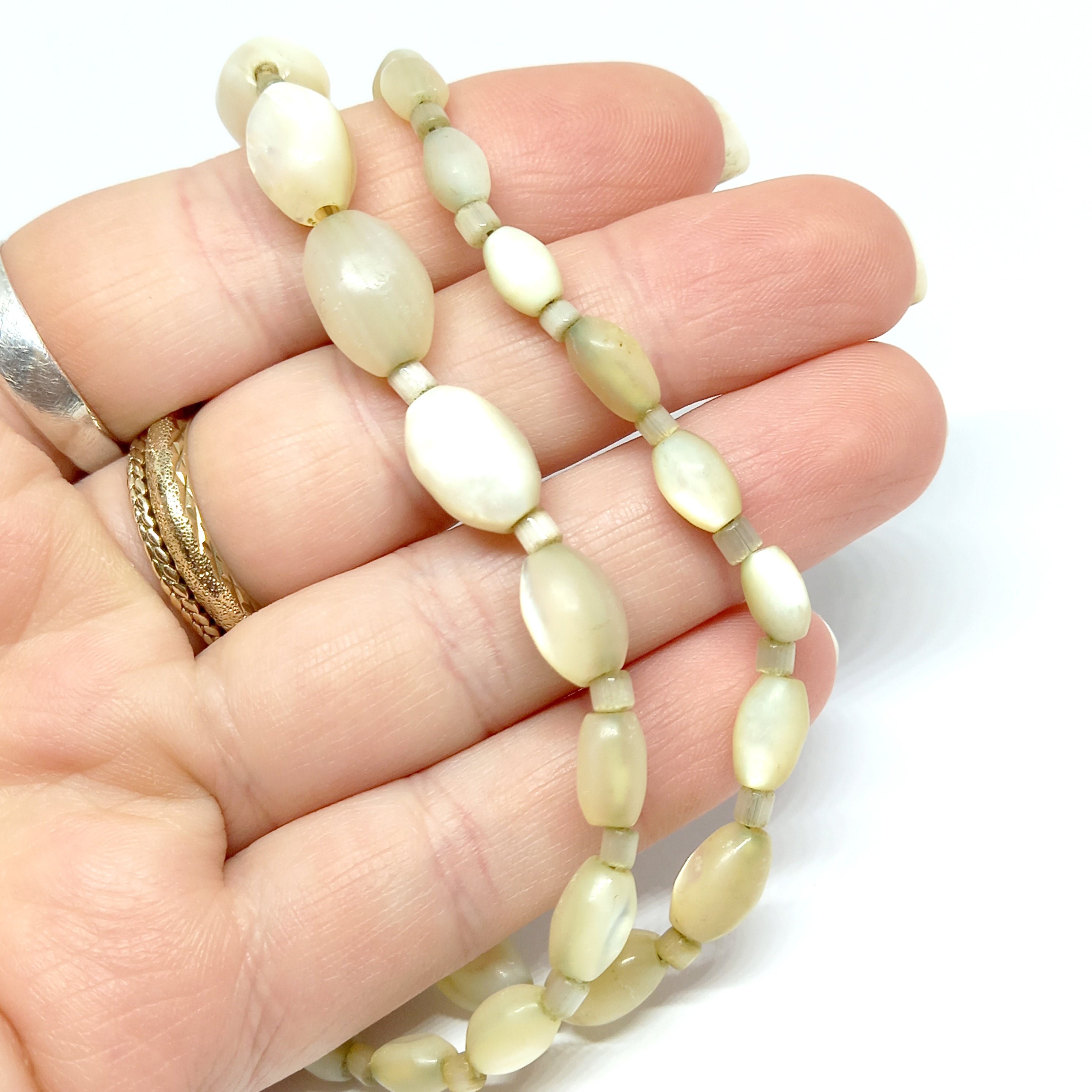Collier Perle En Nacre – Laiton Et Pierre Verte – Vintage – Neuf Sans Emballage
