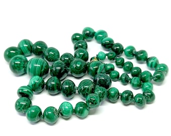 Malachite Necklace Vintage Malachite Beads Long Graduated Knotted Strand Vintage Gemstone Crystal Necklace